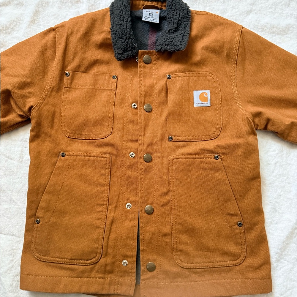 Carhartt Boy's Tan Field Jacket with dark grey Collar - Picture 3 of 7